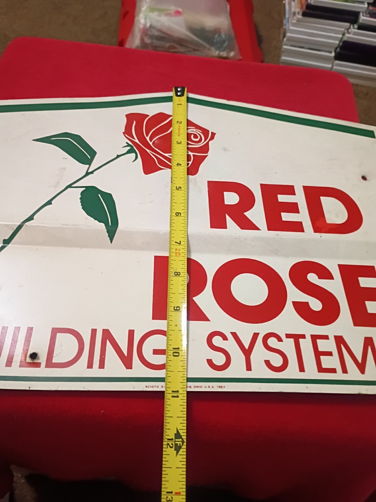 Red Rose Advertisement Sign Original Scioto Signs Kenton Ohio 1983 Vintage