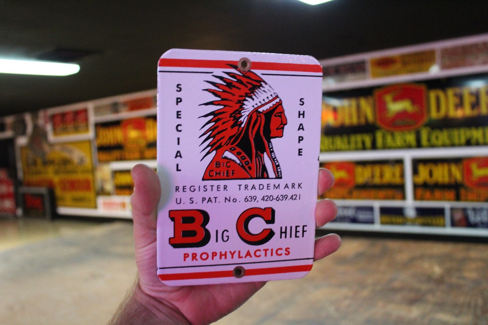 BIG CHIEF CONDOM PROPHYLACTICS PORCELAIN METAL SIGN GAS SODA FORD CHEVY INDIAN