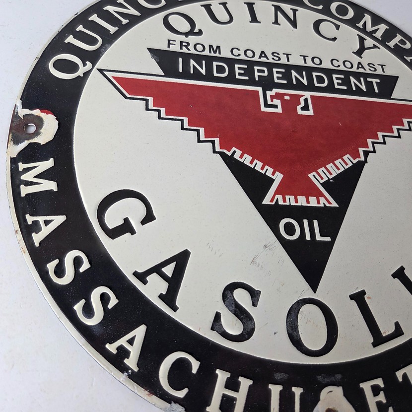 Vintage Quincy Motor Oil Porcelain Sign – Gasoline Pump Plate Service Sign