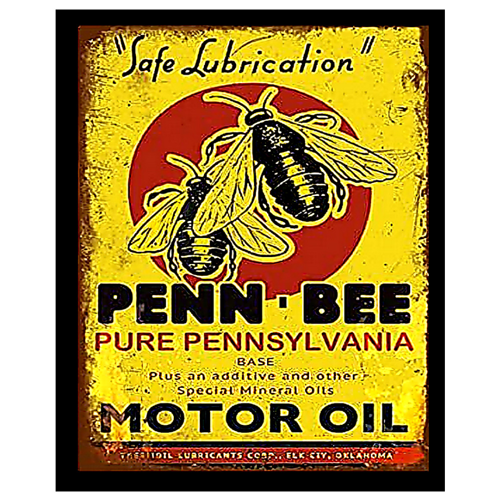 PENNZOIL SIGN STICKER VINTAGE REPLICA MOTOR OIL PENN- BEE SAFE LUBRICATION