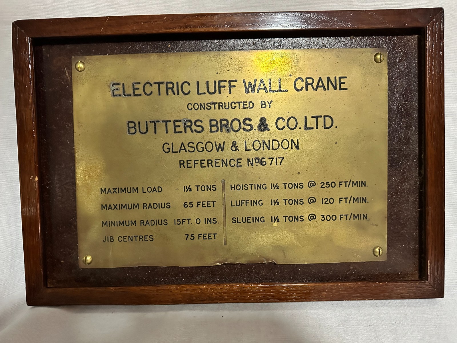 Vtg Butters Bros Brass Crane Nameplate & Photo – Framed Industrial Heritage Set