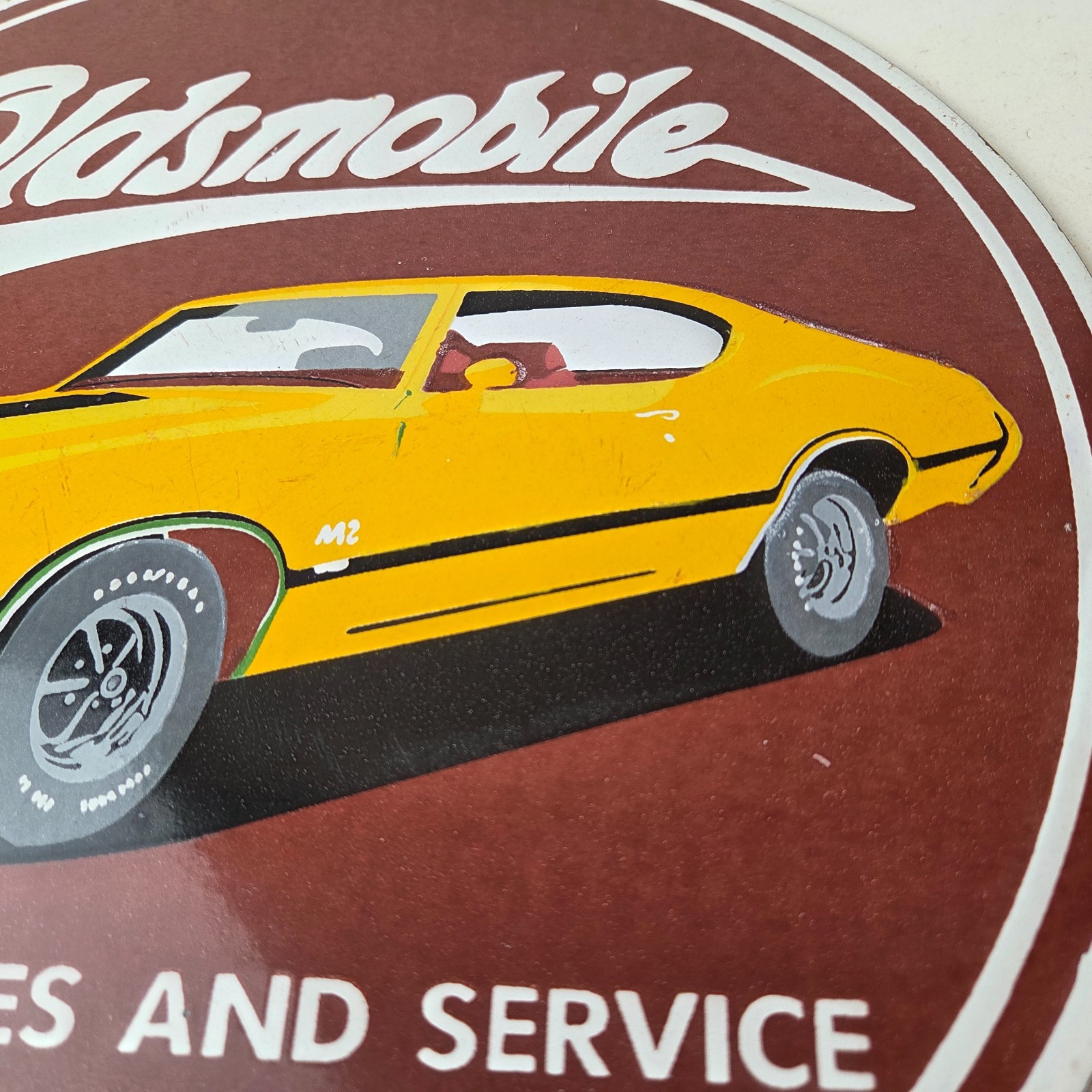 Vintage Oldsmobile General Sales Sign – Gas Pump Automobiles Porcelain Sign