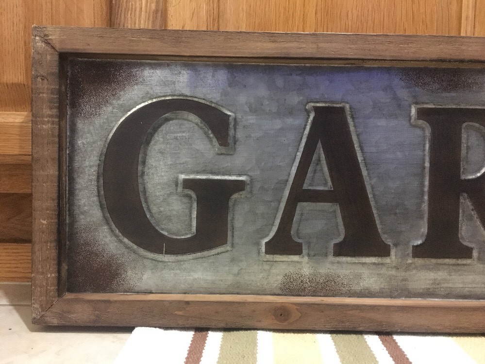 Garage Metal Sign Wood Frame Embossed Vintage Style Gas Oil Car Truck Decor