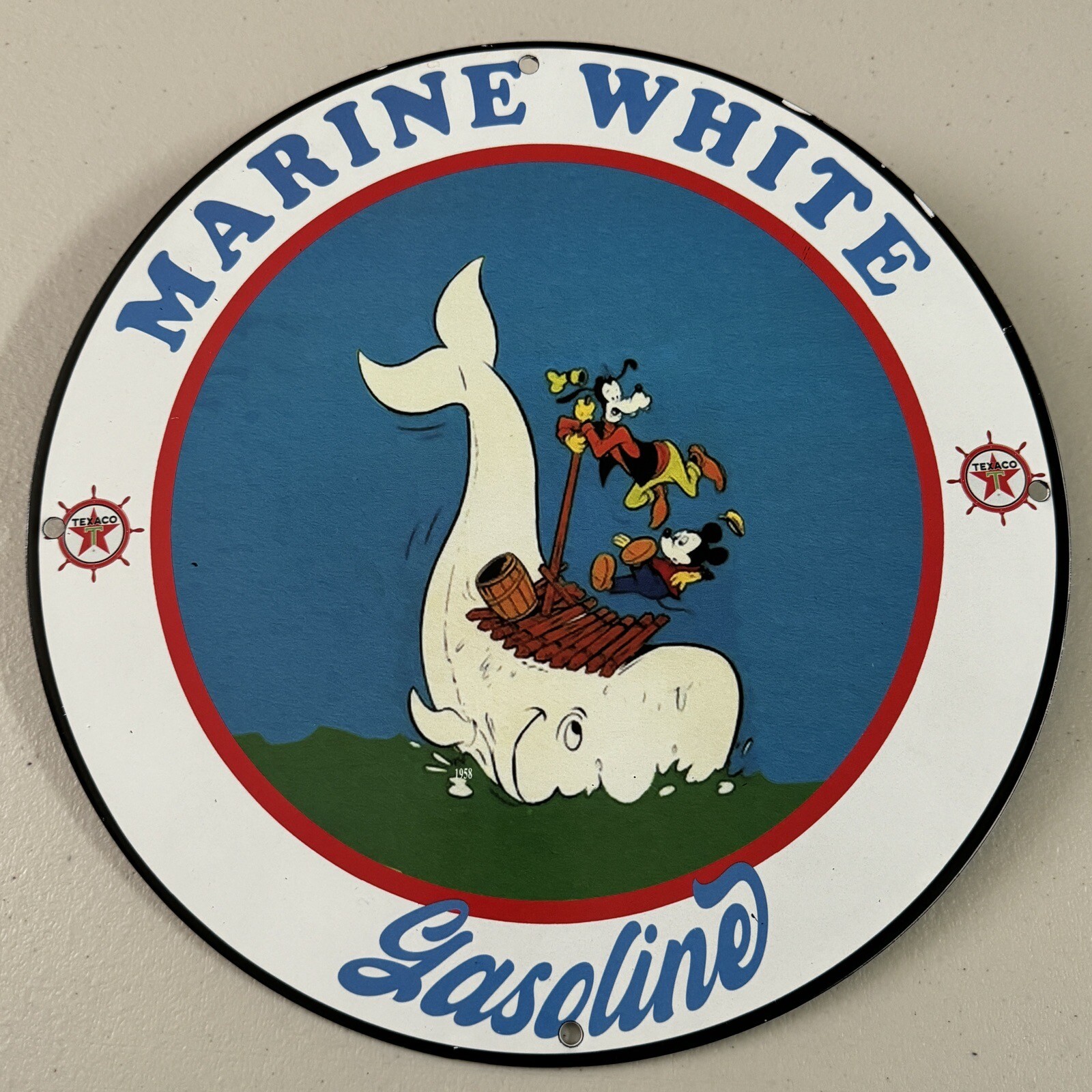 VINTAGE TEXACO PORCELAIN GAS MOTOR OIL MARINE WHITE PETROL SERVICE STATION SIGN