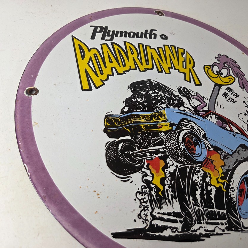 Vintage Rat Fink Sign – Plymouth Road Runner Hot Rod Gas Pump Porcelain Sign