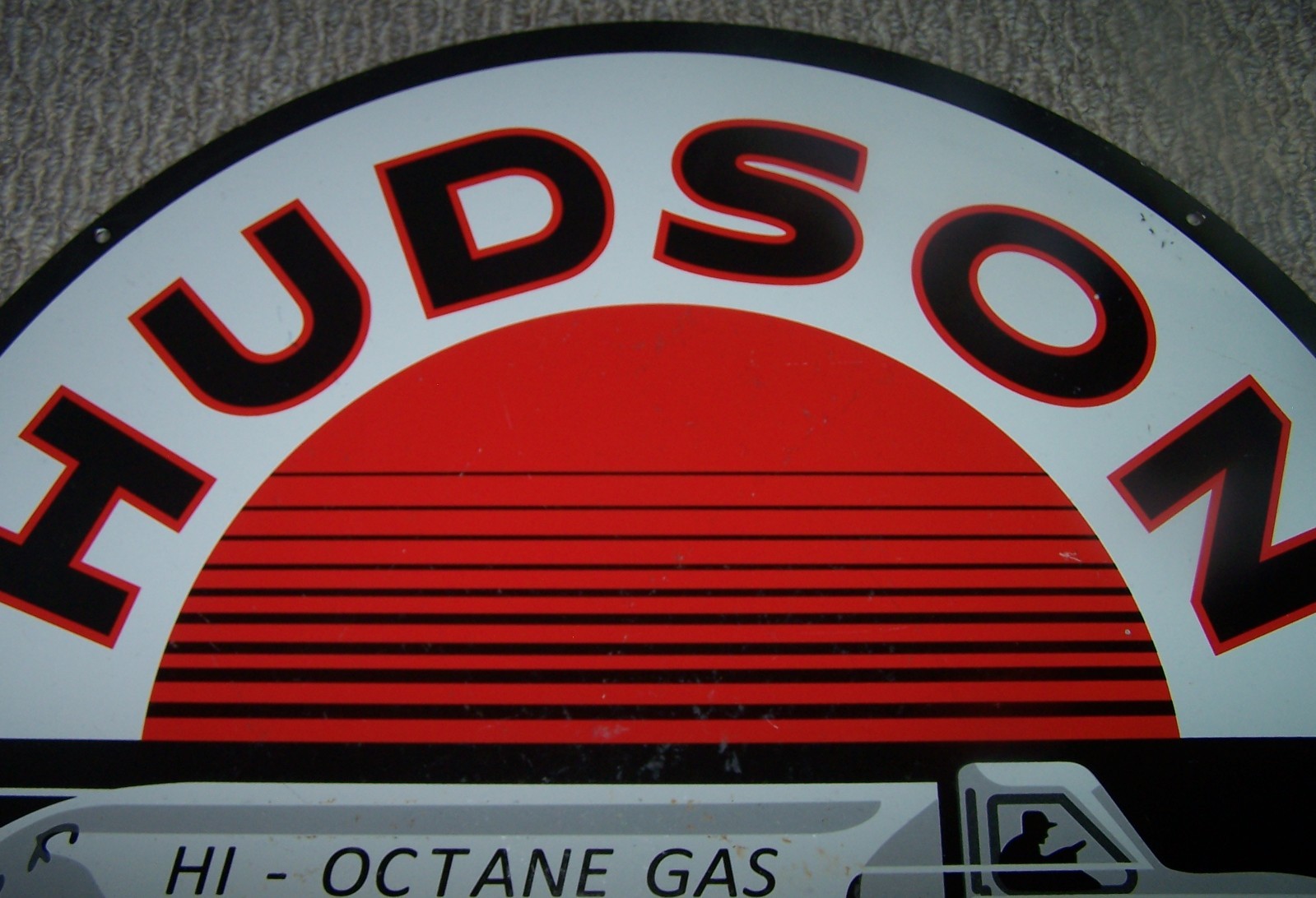 Large 24 In Diameter Hudson Regular 2 Sided Porcelain Sign Hi-Octane Gas Oil