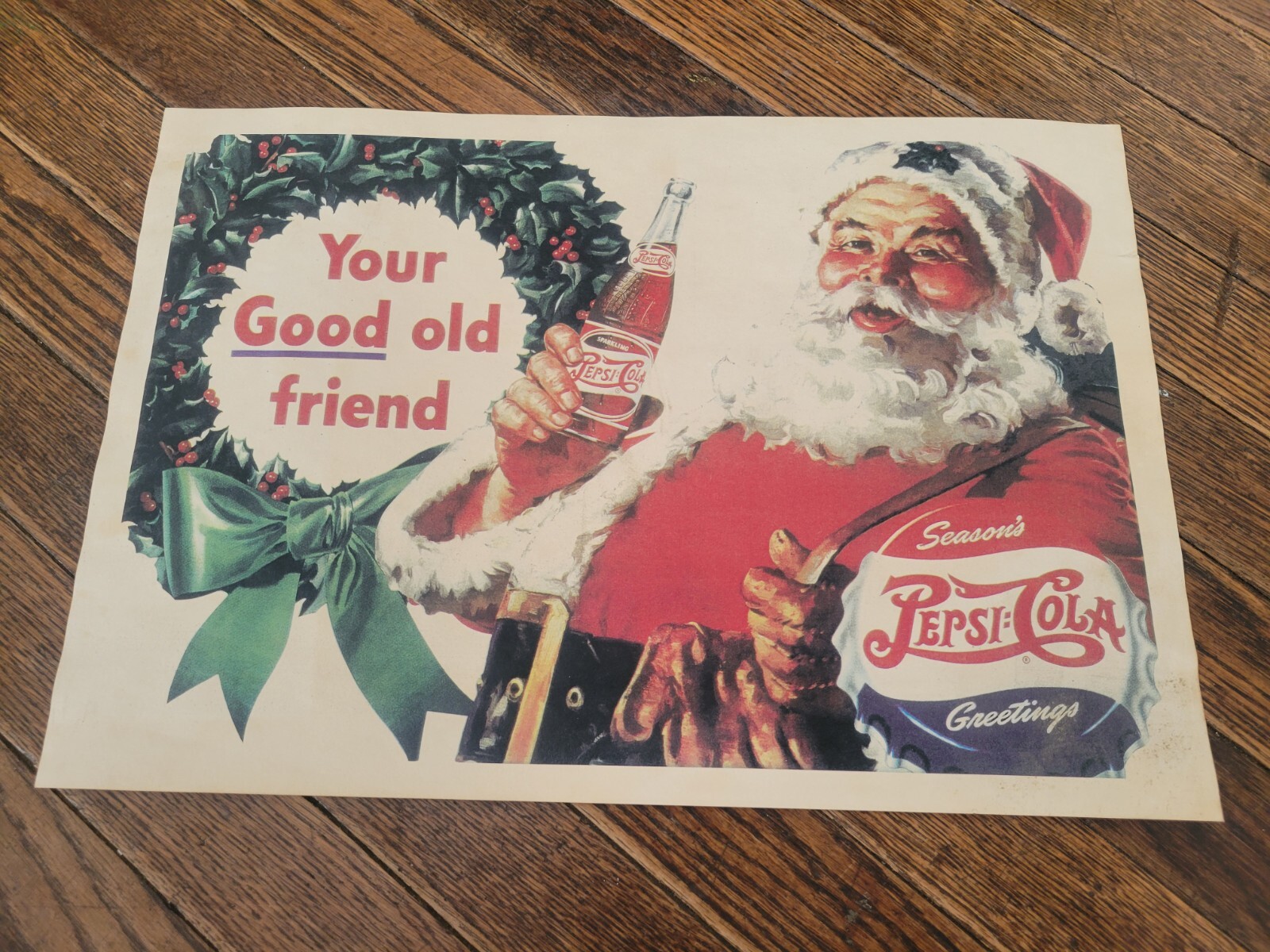 Vintage PEPSI COLA PEPSI:COLA SANTA poster print sign