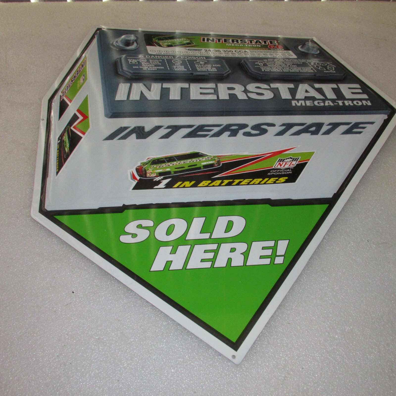 Interstate Batteries SIGN SOLD HERE Mega-Tron Advertising Store Display tin