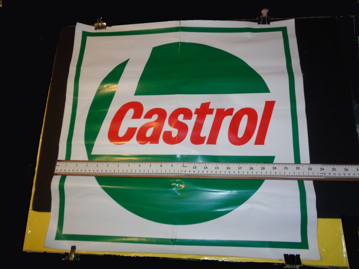 Large 23″ Vintage Castrol Motor Oil Sign Sized Sticker Gas Service Station AS IS