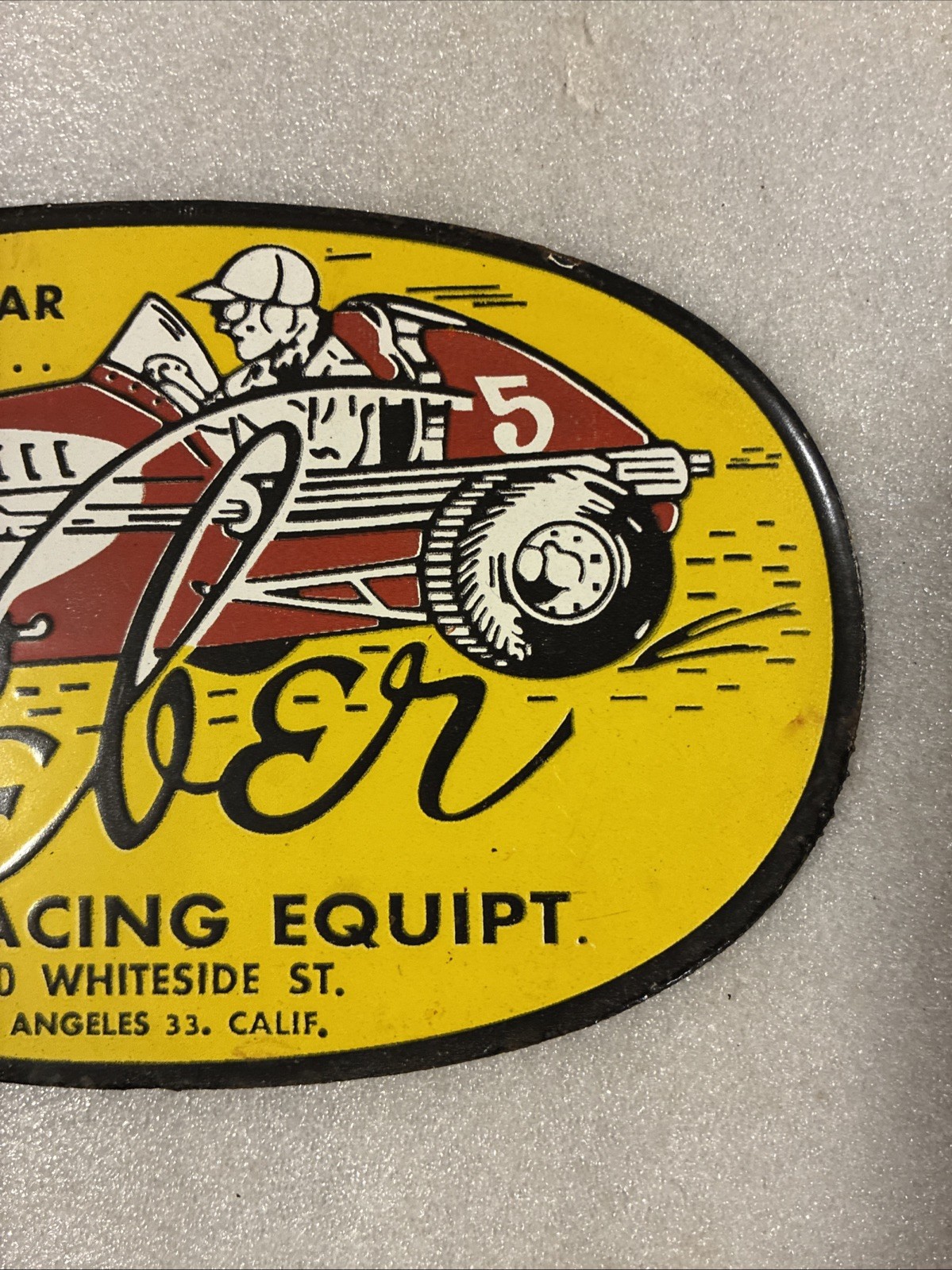 VINTAGE WEBER RACING EQUIPT SALES SERVICE PORCELAIN GAS STATION OIL SIGN Hot Rod