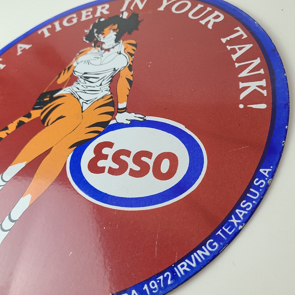 Vintage Esso Gasoline Porcelain Tiger – Gas Service Station Auto Tank Sign