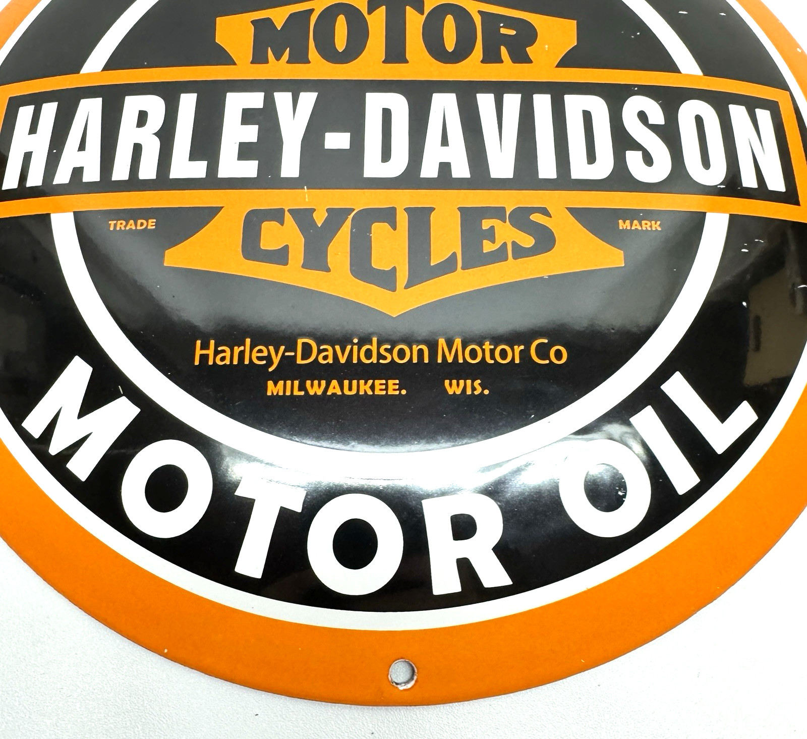 Harley Davidson – Vintage Porcelain Sign – Sales Service Motorcycle – Convex