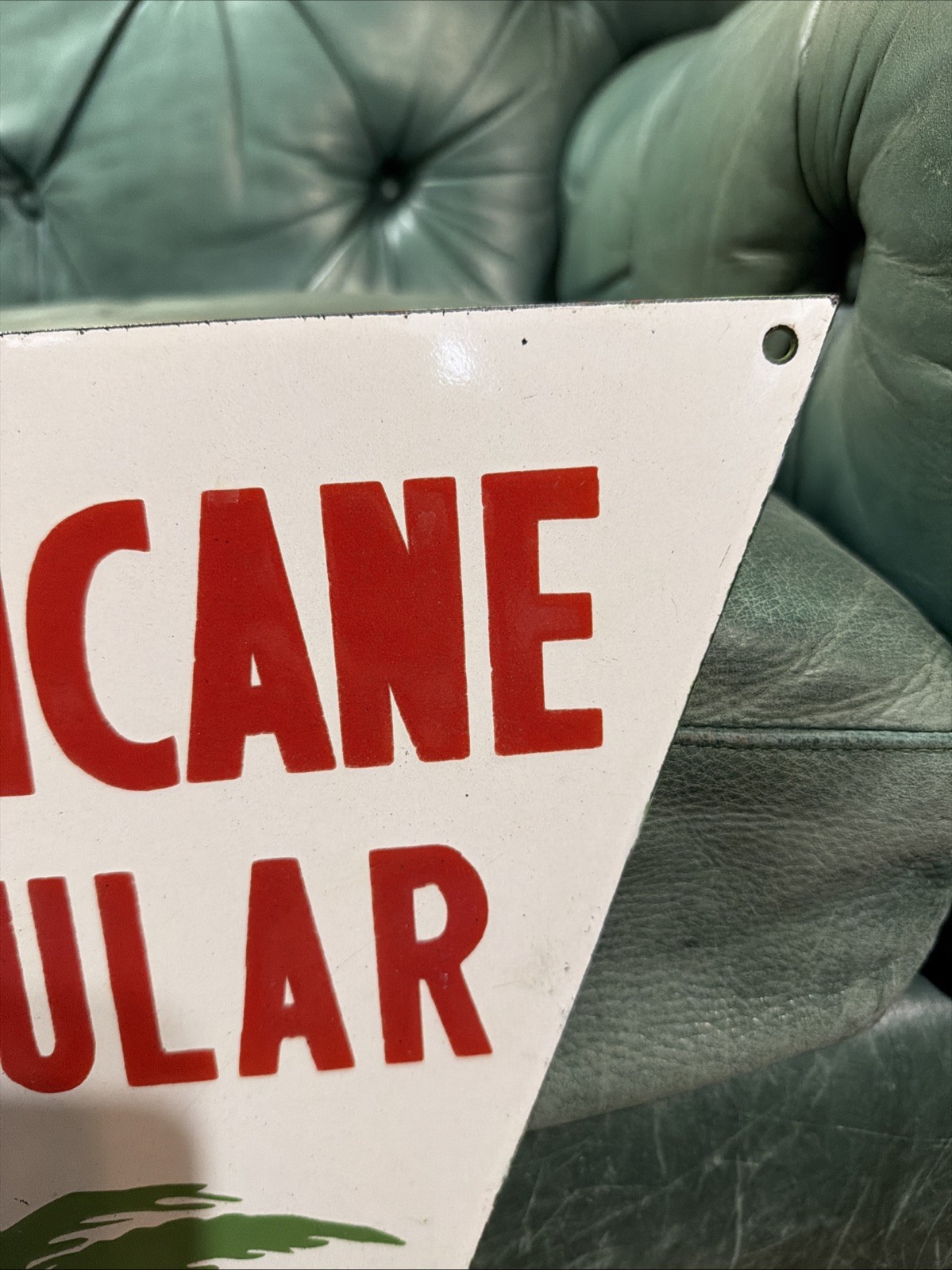 SCARE PORCELAIN HURRICANE REGULAR GAS OIL ADVERTISING SIGN