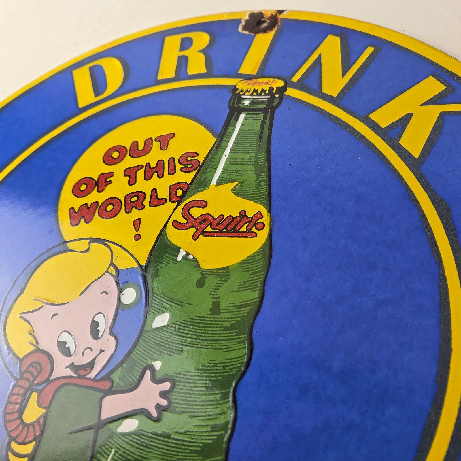 Vintage Squirt Soda Boy Sign – Gas Pump Wall Service Porcelain Cola Sign