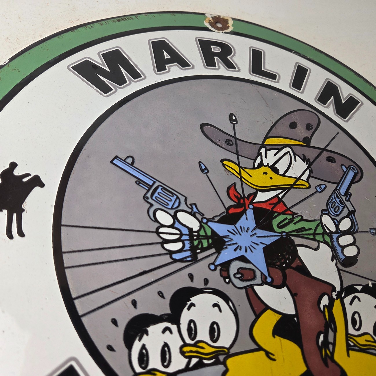 Vintage Marlin Firearms Sign – Donald Duck Comics Gas Pump Porcelain Sign