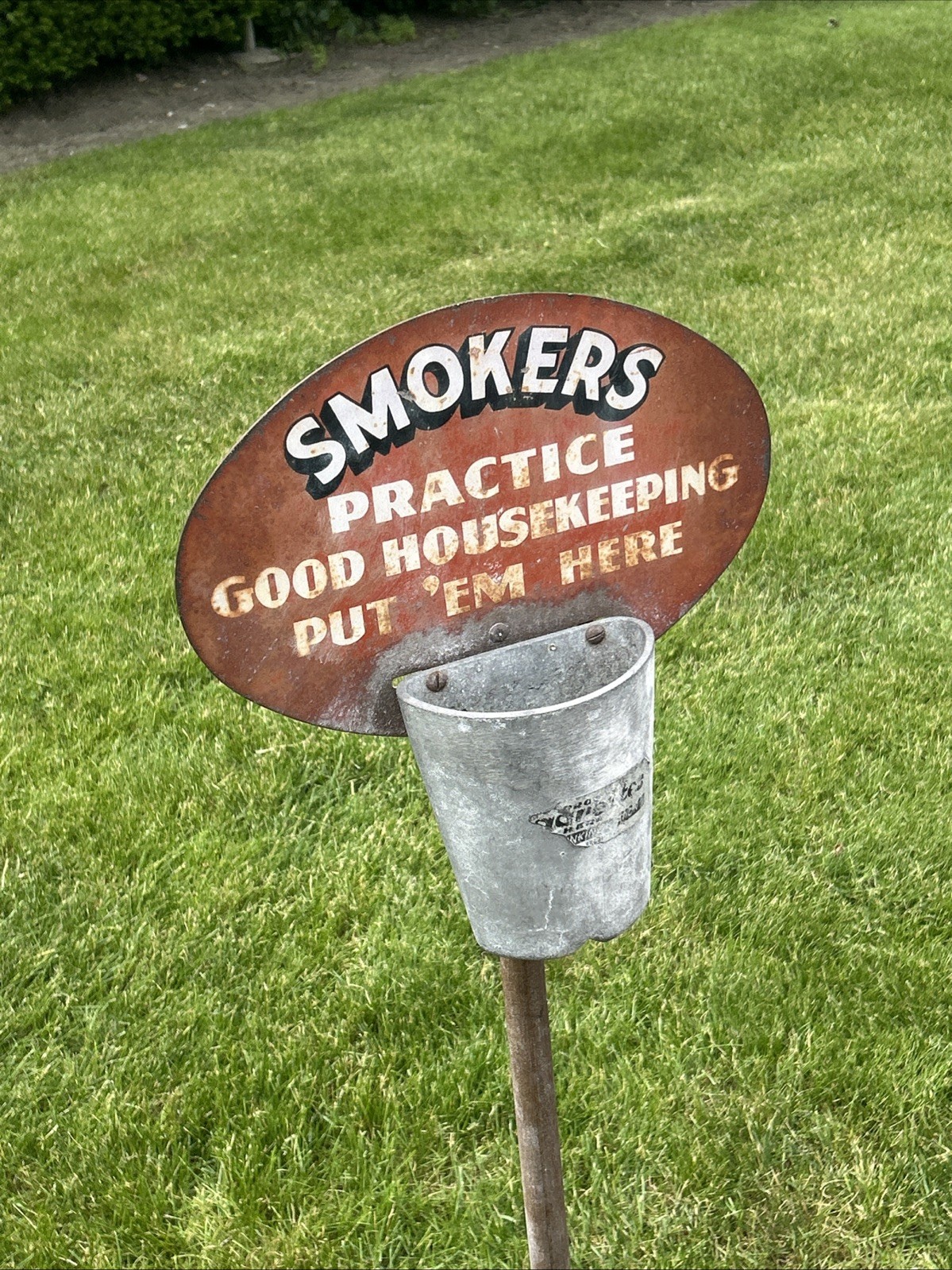 VINTAGE SIPCO STAND ASHTRAY NO SMOKING BEYOND THIS AREA PUT ‘EM HERE SIGN 43”