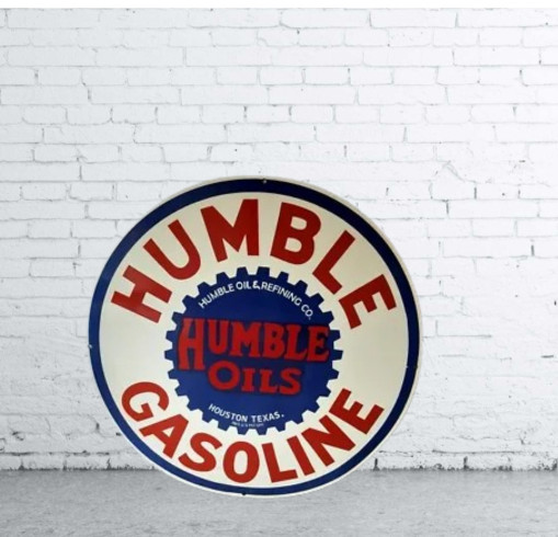 Humble Oil Gasoline Porcelain Enamel Heavy Metal Sign 30 Inches Double Side