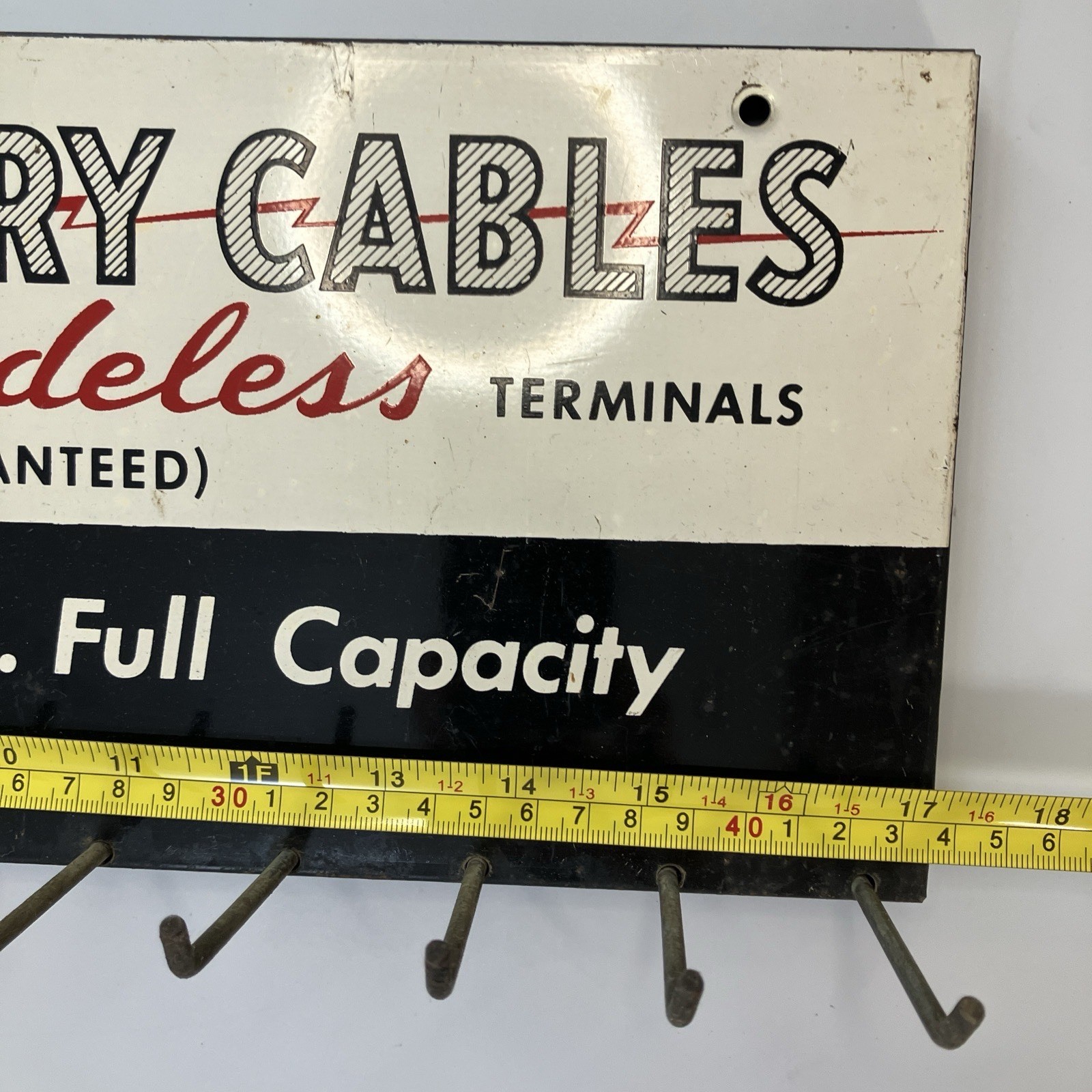 Vintage Bowes Seal Fast Battery Cables Advertising Sign Display Rack with Hooks