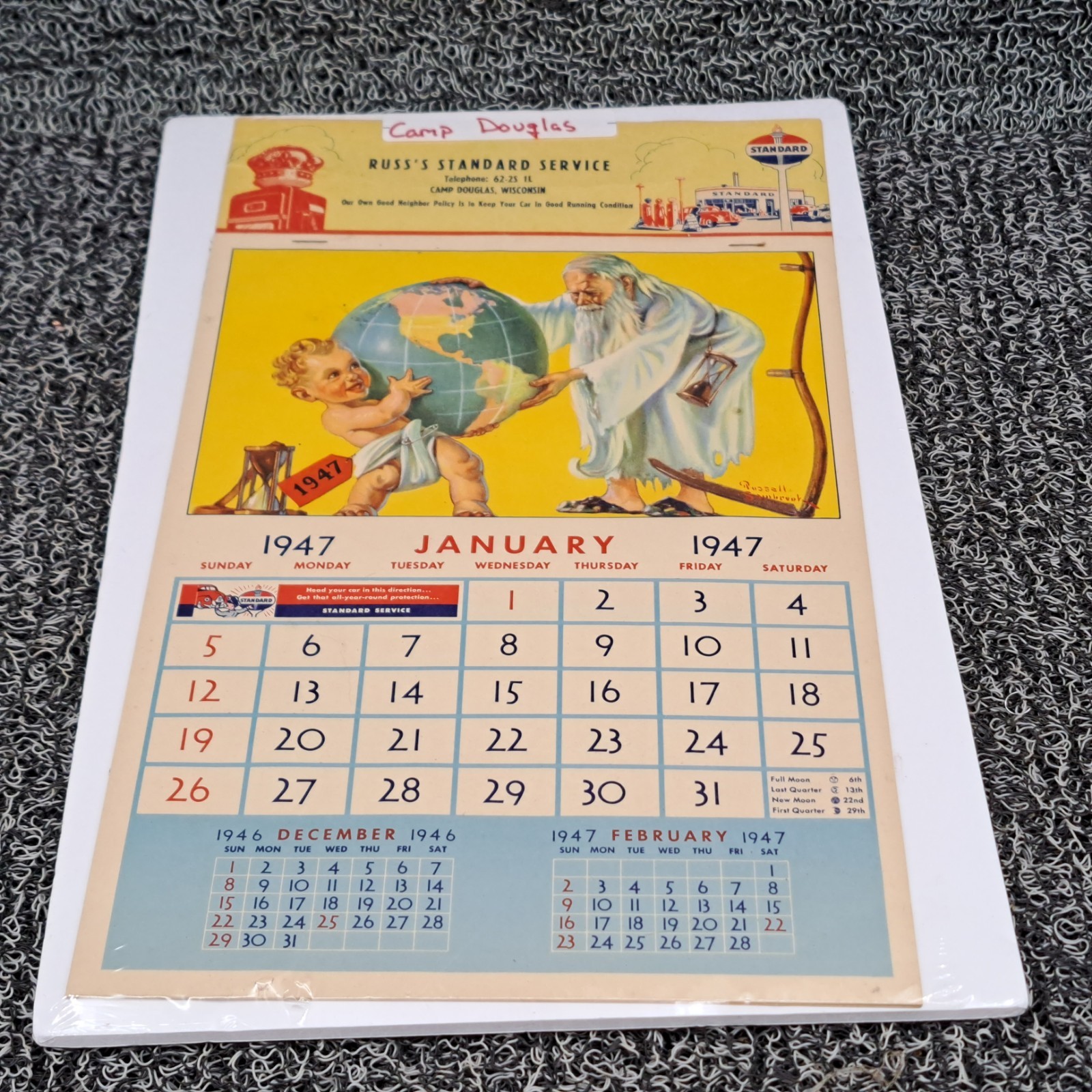 Vintage 1949 Standard Oil Calendar. Russ’s Standard Service. Camp Douglas, WI