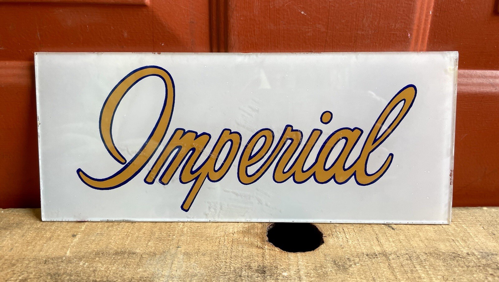 Vintage 1940s/50s Atlantic Imperial Gas Station Pump Ad Glass Panel Advertising