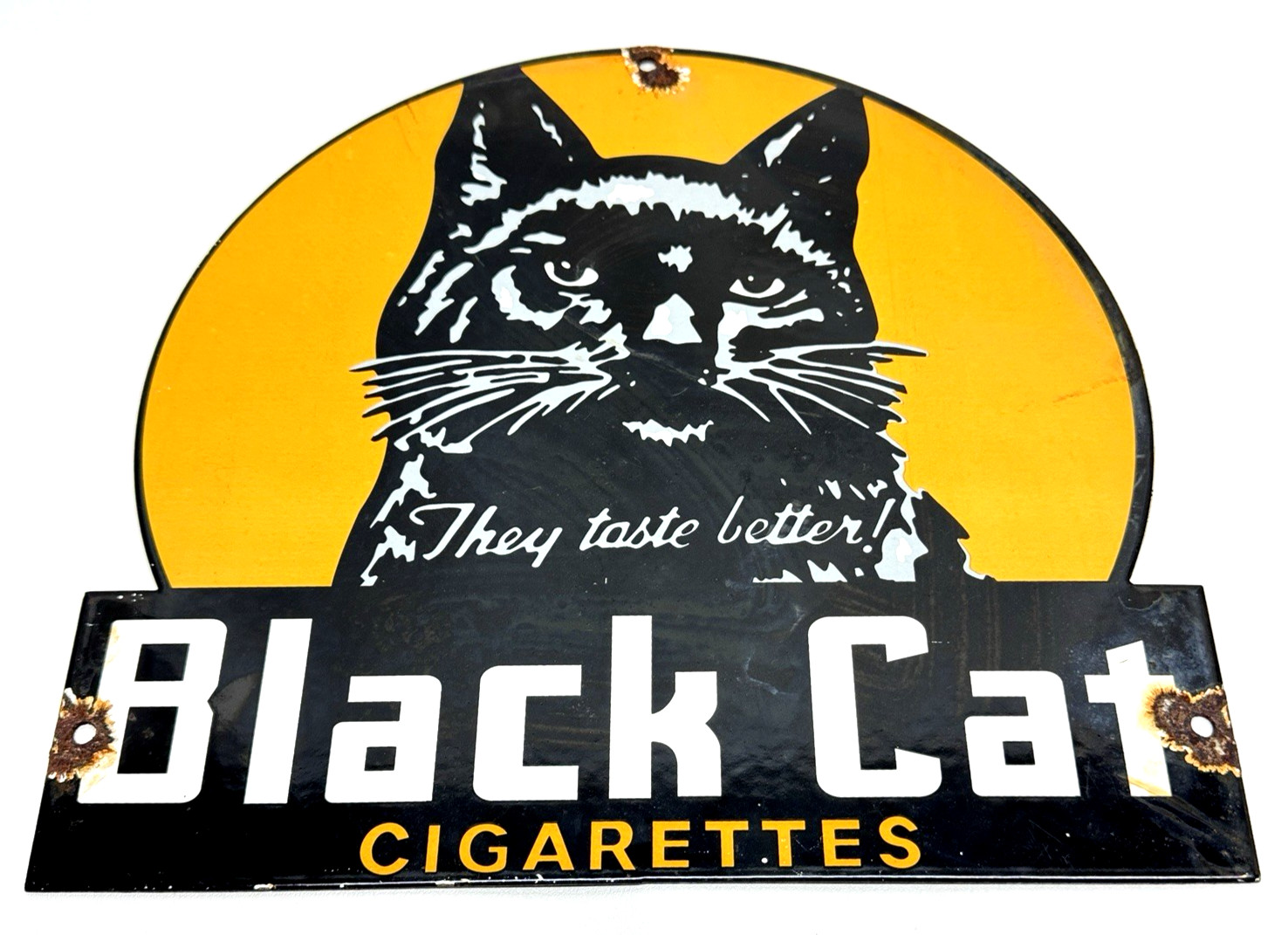 Black Cat Cigarettes – Vintage Porcelain Sign – Service Station Advertisement