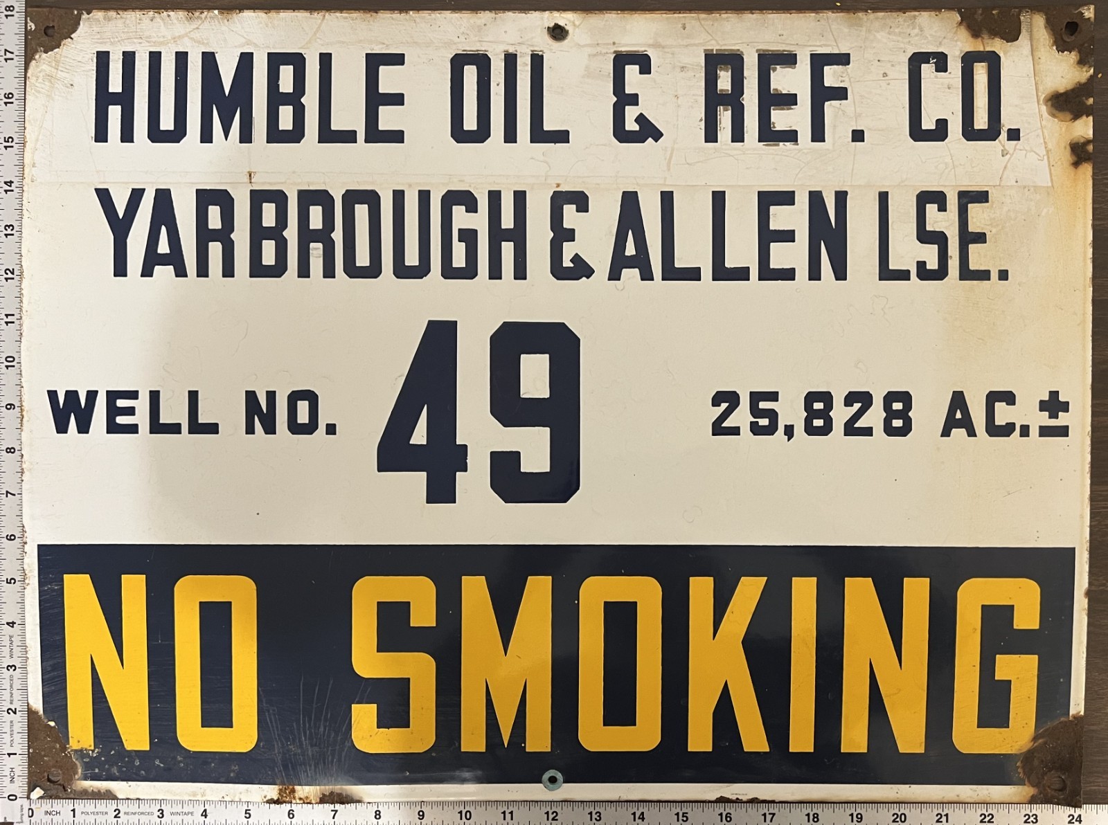 Large Vintage Porcelain Oil Field Sign – Humble Oil & Ref Co Yarbrough & Allen
