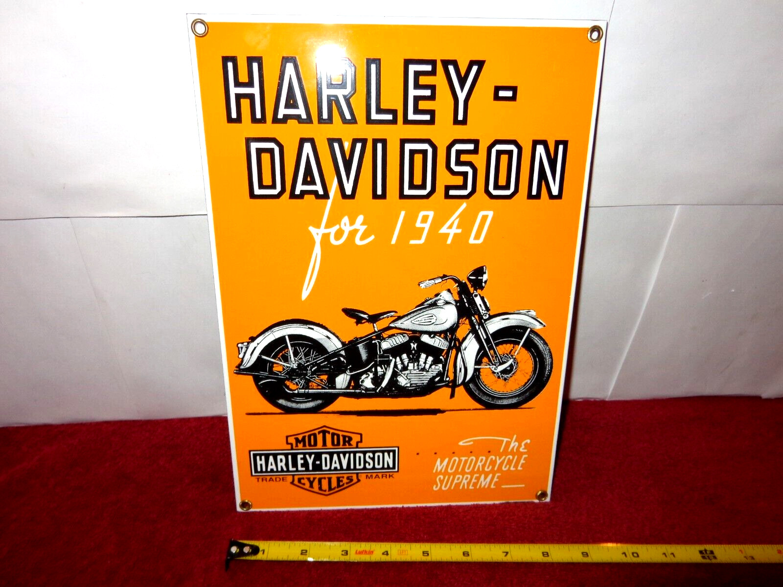 8 x 11 in HARLEY DAVIDSON MOTORCYCLES ADV. SIGN HEAVY METAL PORCELAIN – S 338A