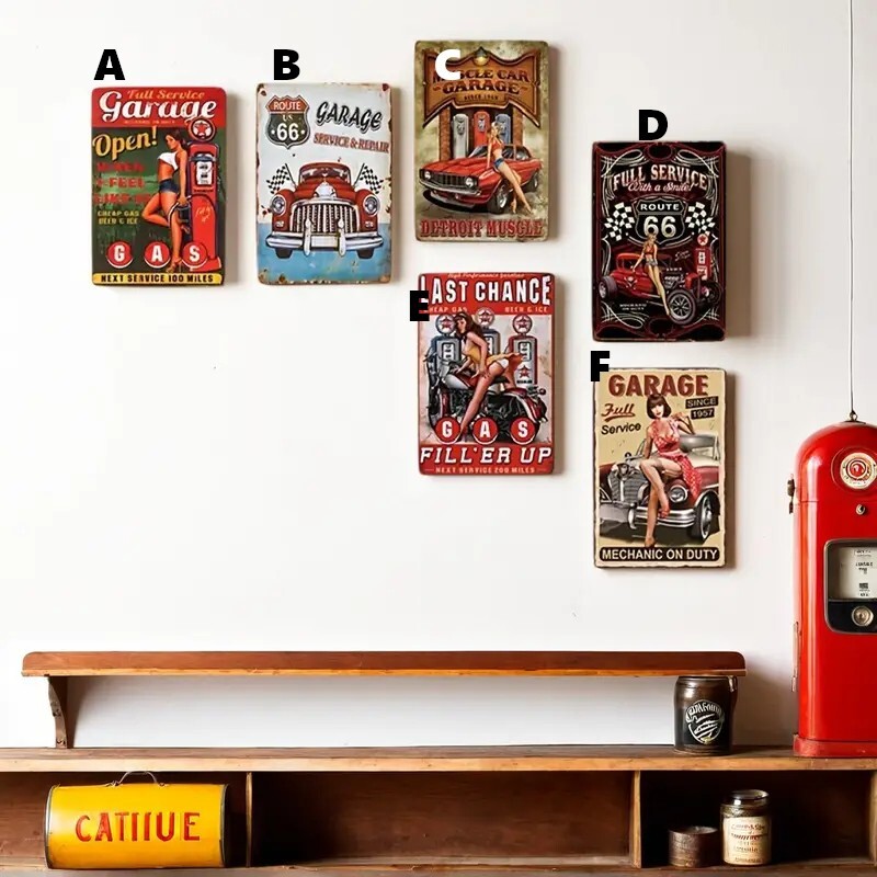 Full Servic Garage Pin Ups ~ 6 Vintage Styles Route 66 Metal Sign Wall Art S194