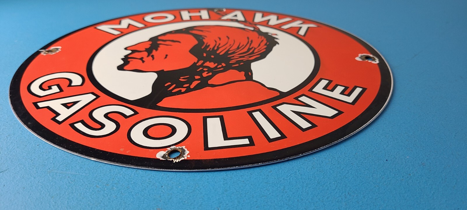 Vintage Mohawk Gasoline Sign – Indian Chief Gas Pump Porcelain Service Sign