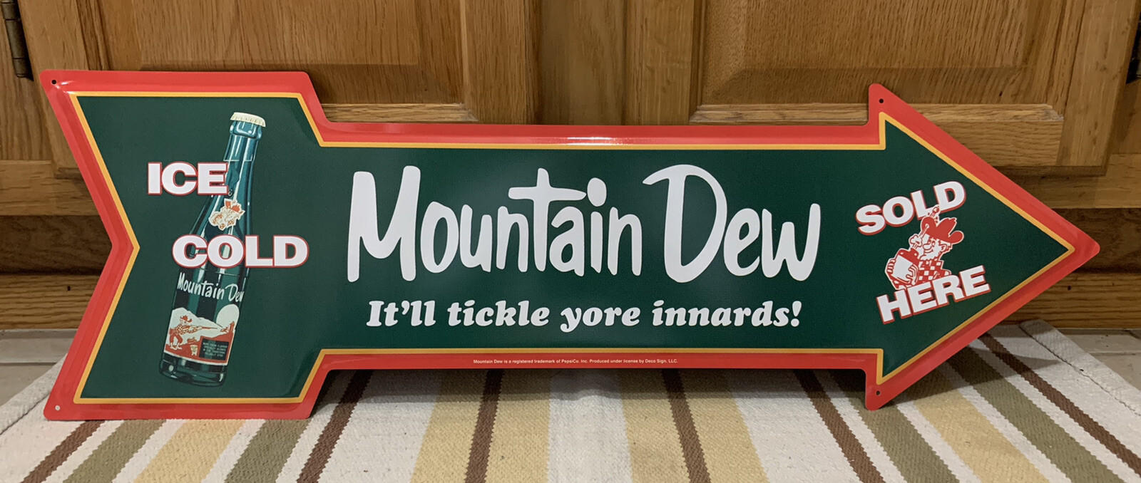 Mountain Dew Metal Sign Arrow Soda Bottle Vintage Style Wall Decor Bar Pub Coke