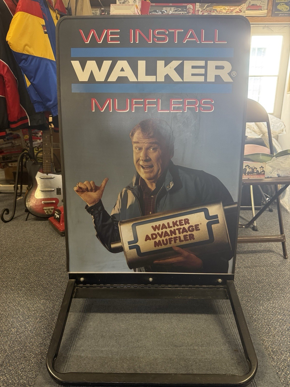 Vintage John Madden Walker Mufflers” Installed Here” Stand Up Sign Double Sided
