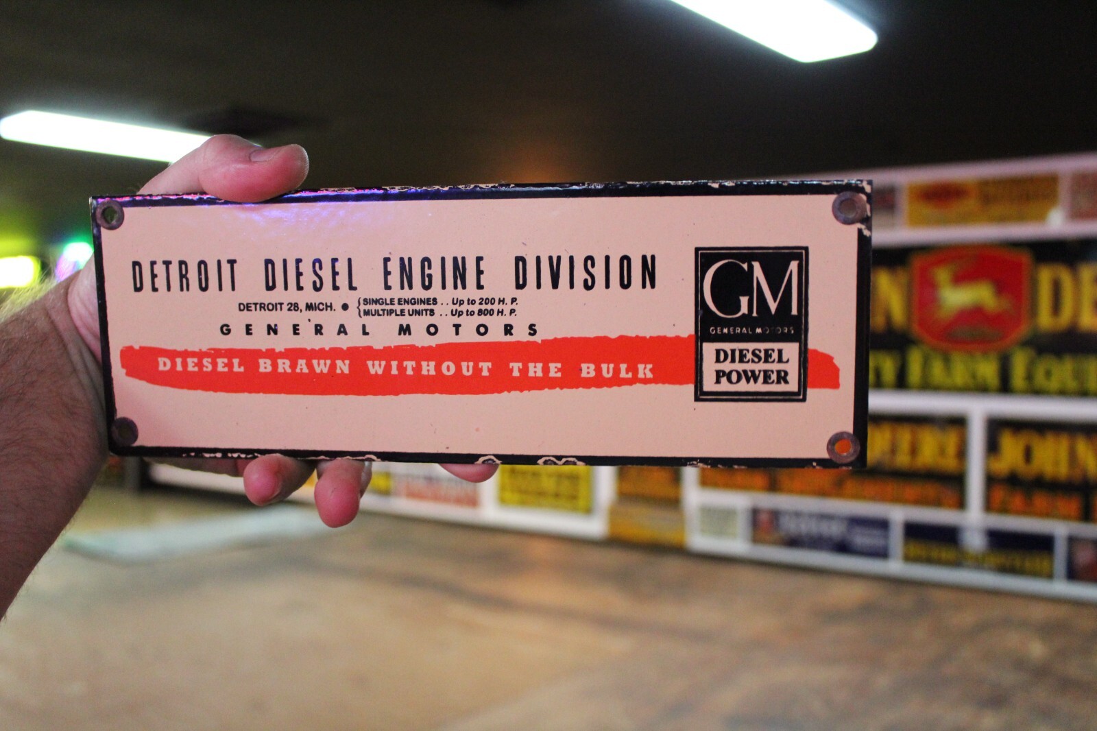 GM DETROIT DIESEL DEALER PORCELAIN METAL SIGN GAS OIL CHEVY GARAGE AUTO TRUCK