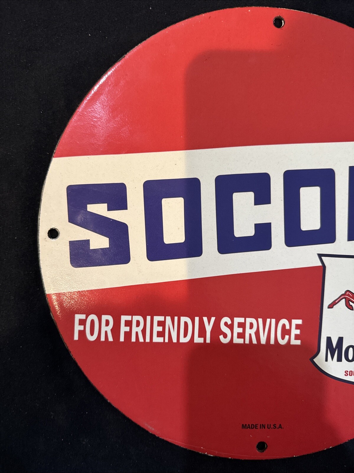 VINTAGE MOBILOIL SOCONY VACUUM PORCELAIN GAS OIL SERVICE STATION PUMP PLATE SIGN