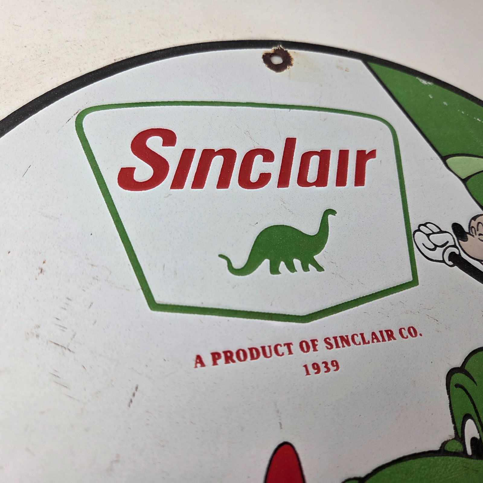 Vintage Sinclair Gas Porcelain Sign – Mickey Mouse Gasoline Pump Sign