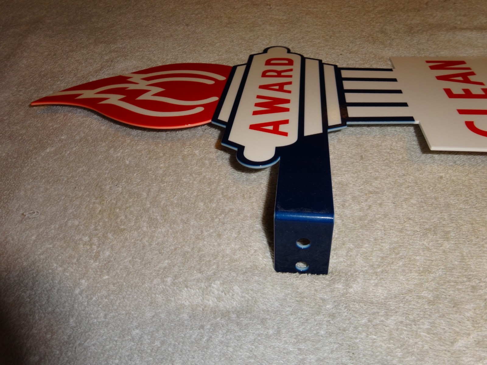 VINTAGE STANDARD GASOLINE TORCH CLEAN RESTROOM HUGE 2′ METAL AWARD BATHROOM SIGN