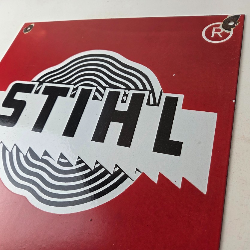 Vintage Stihl Chainsaw Sign – Store Display Advertising Gas Porcelain Sign