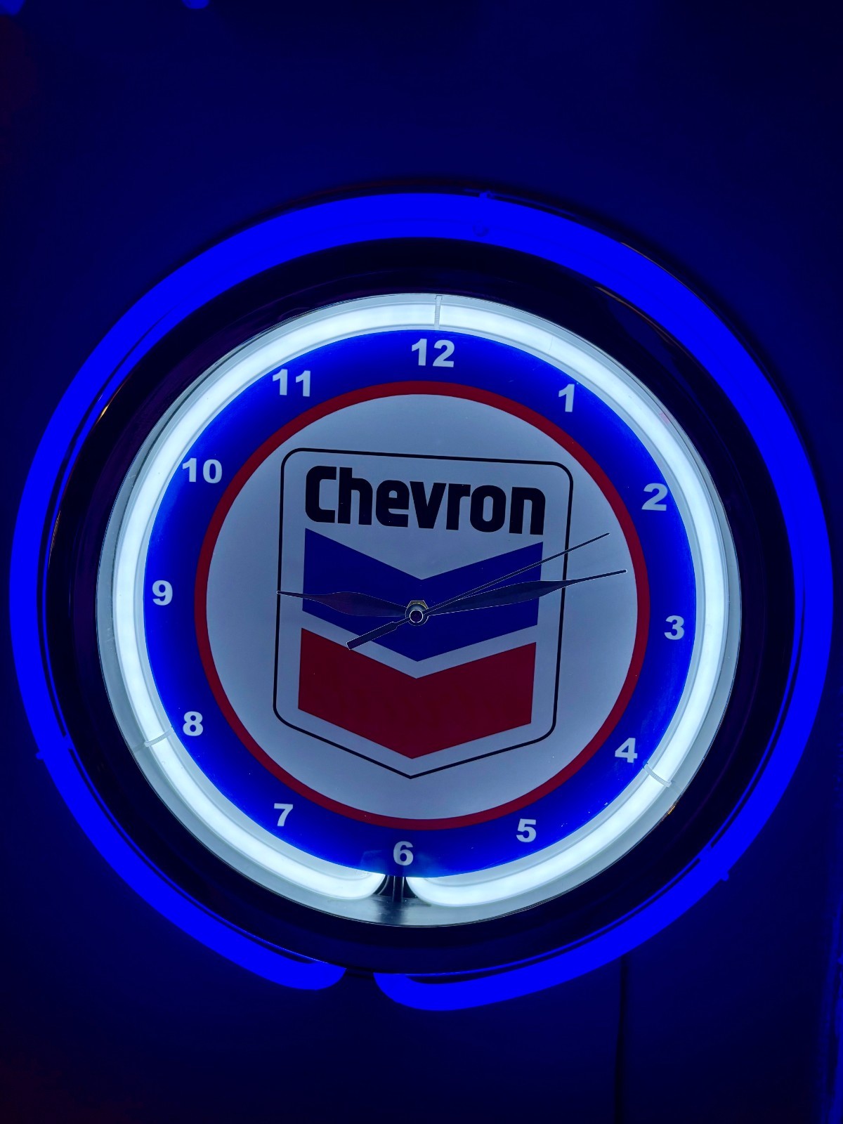 Chevron Oil Gas Service Station Garage Man Cave Neon Style Retro LED Clock Sign
