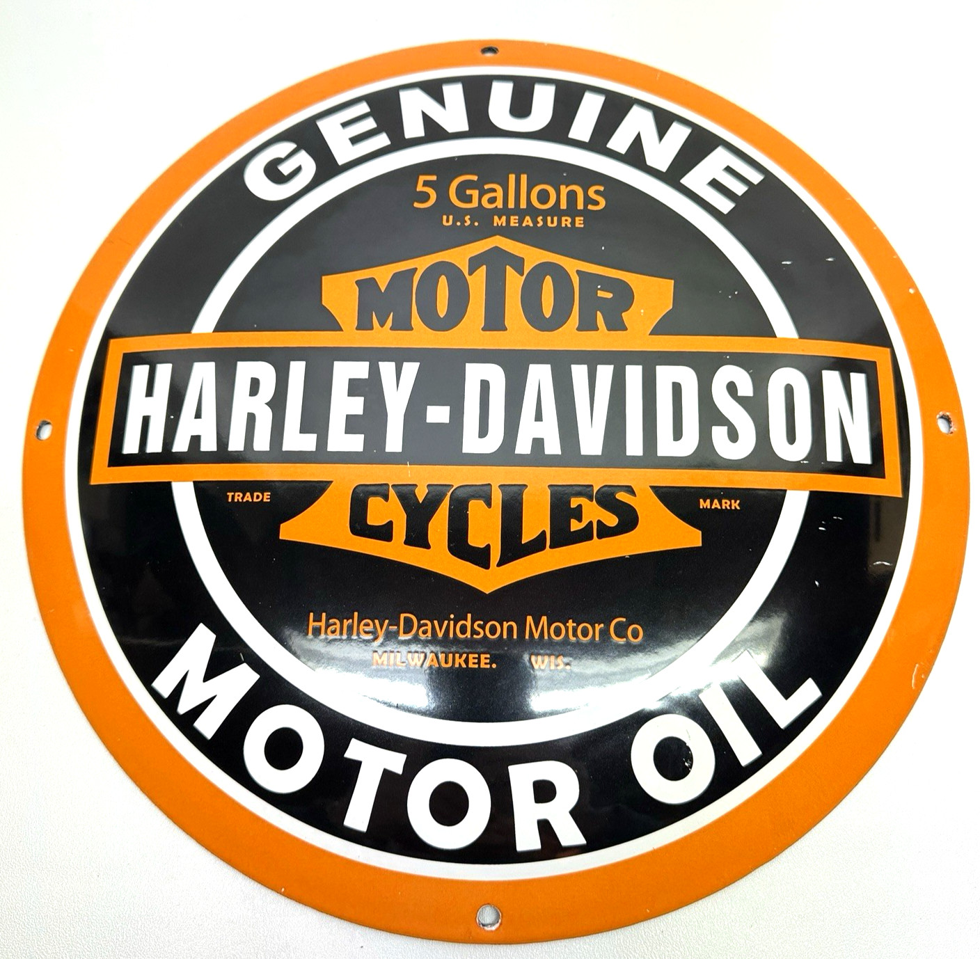 Harley Davidson – Vintage Porcelain Sign – Sales Service Motorcycle – Convex