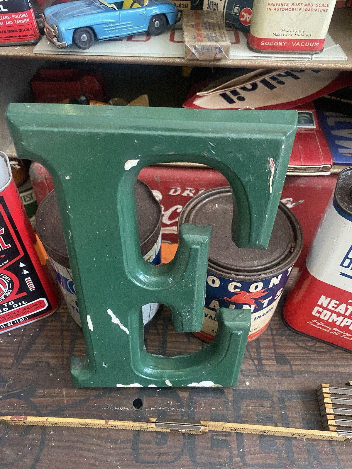 Old Ceramic Sign Letter E Gas Station Sinclair Antique Vintage Original Green 66