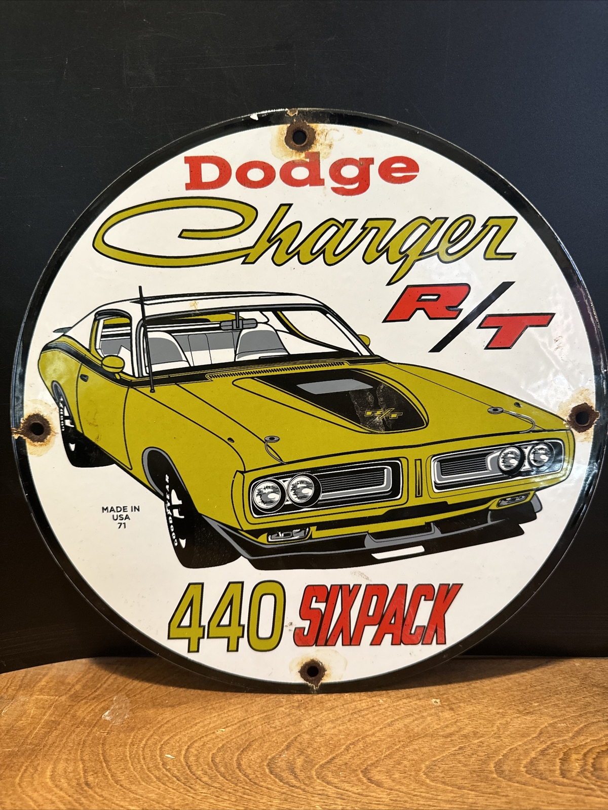 71 VINTAGE STYLE “DODGE CHARGER” GAS & OIL PUMP PLATE PORCELAIN SIGN 12 INCH