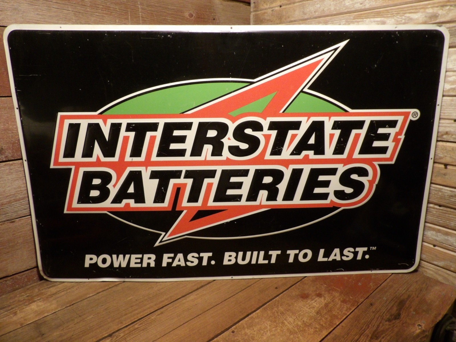 Vintage Aluminum Embossed Interstate Batteries Sign 48″ X 30″ – GREAT COLORS!