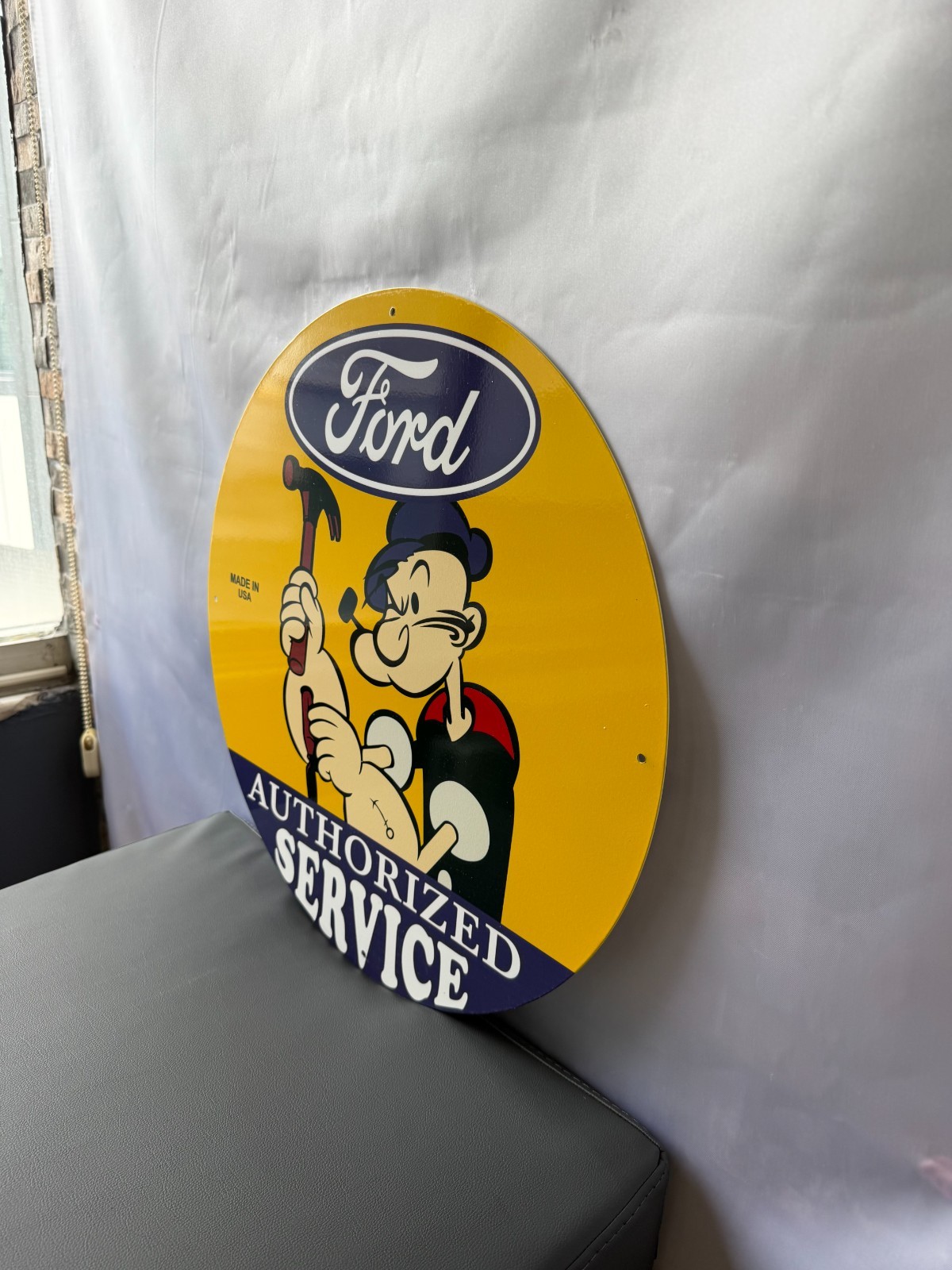 Vintage Ford Authorized Service Popeye Hammer Heavy Metal Sign – 19.7″ (50cm)