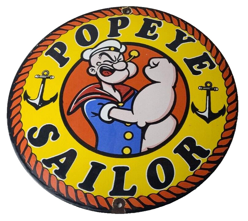 Vintage Popeye Sailor Sign – Porcelain Advertisement Gas Sign