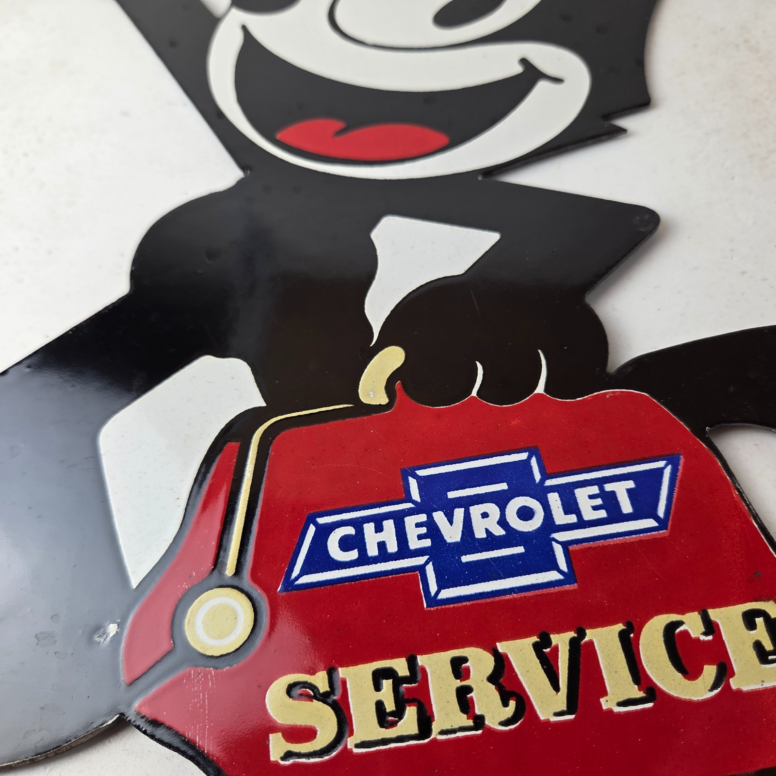 Vintage Chevrolet Porcelain Sign – Service Gas Pump Chevy FELIX Advertising Sign