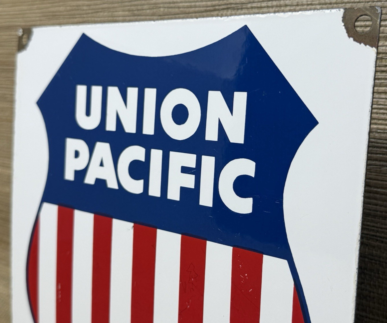 VINTAGE UNION PACIFIC PORCELAIN SIGN TRAIN STATION GAS OIL RAILROAD FREIGHT