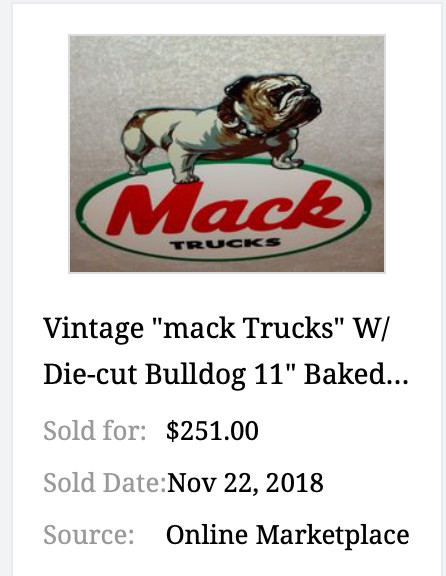 VINTAGE MACK TRUCKS W/ DIE-CUT BULLDOG 11″ METAL DOG TRUCK GASOLINE OIL SIGN GAS
