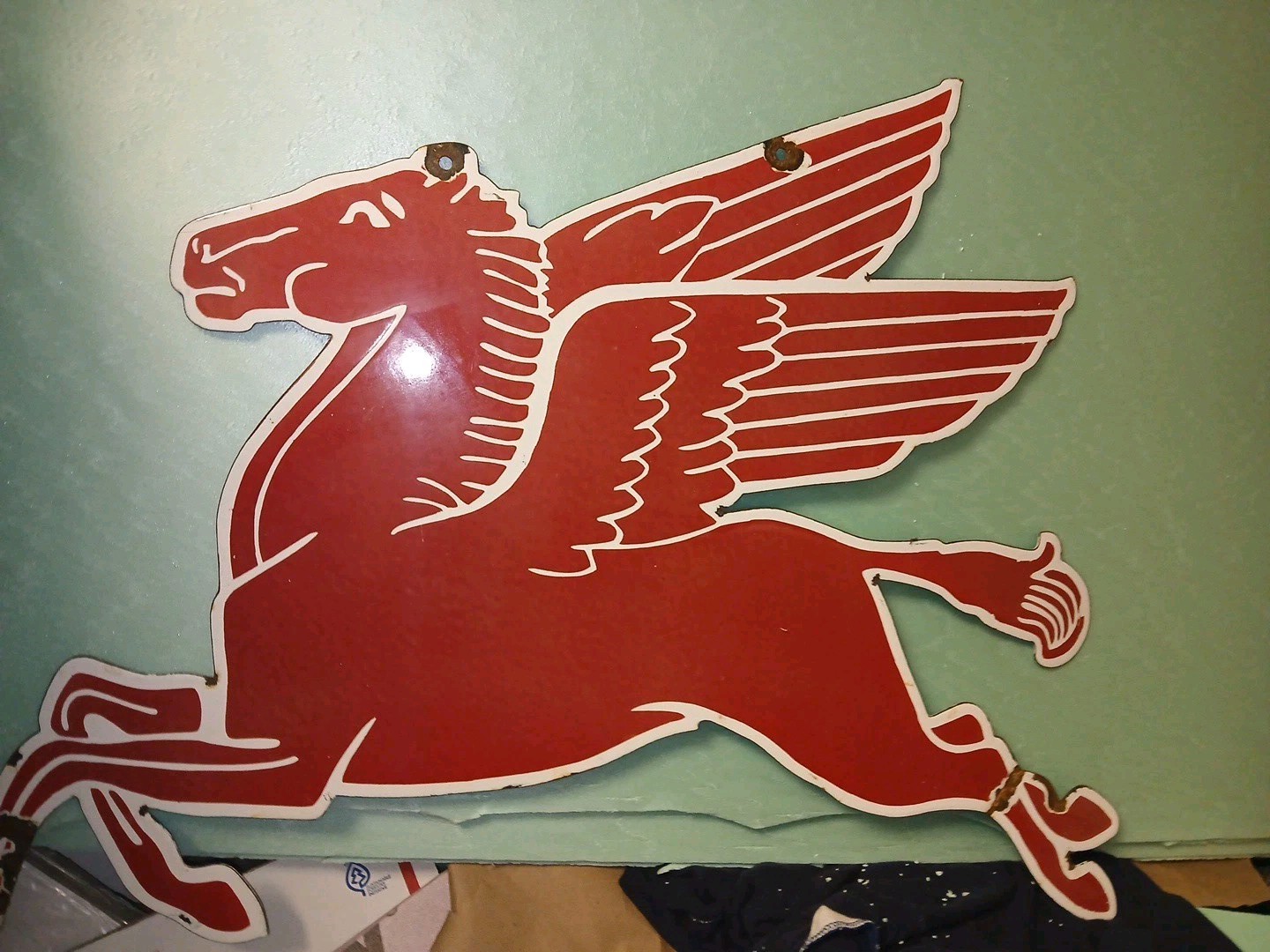 Vintage Large Mobil Mobilgas Pegasus Gas Oil Auto Service Station Porcelain Sign