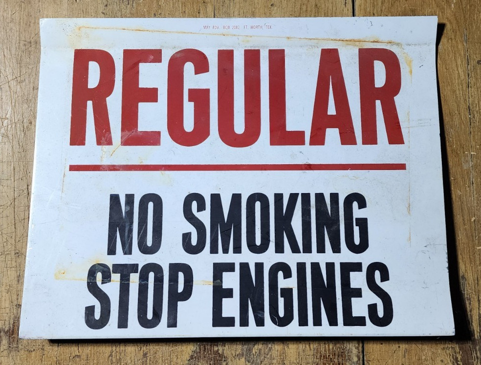 Vintage REGULAR NO SMOKING STOP ENGINES Gas Pump Flange Metal Sign 14″ x 11″