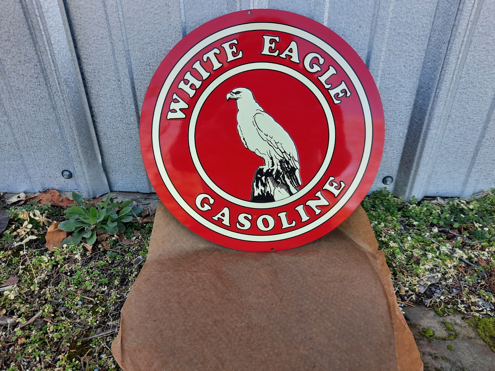 NEW OLD STOCK NOS EMBOSSED WHITE EAGLE GASOLINE METAL SIGN MINT OIL & GAS AD