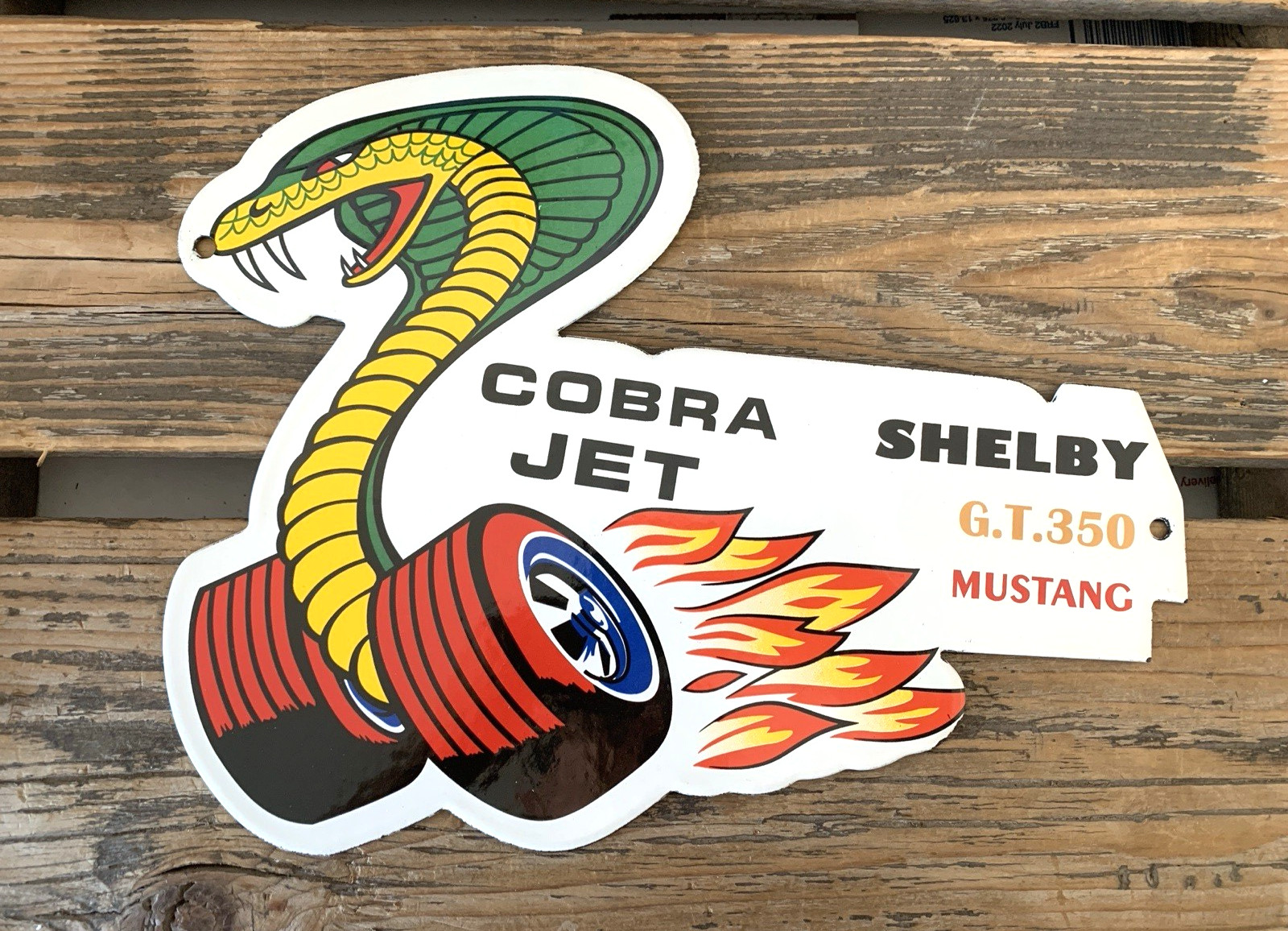 VINTAGE FORD COBRA JET MUSTANG SHELBY GT 350 GAS STATION PORCELAIN OIL PUMP SIGN